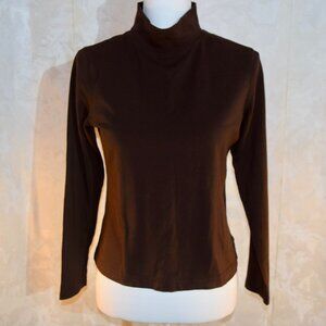 Talbots Petites SP Chocolate Brown Mock Neck Long Sleeve Top